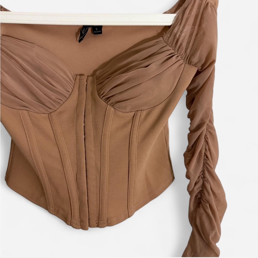 Brown Long Sleeve Corset Top